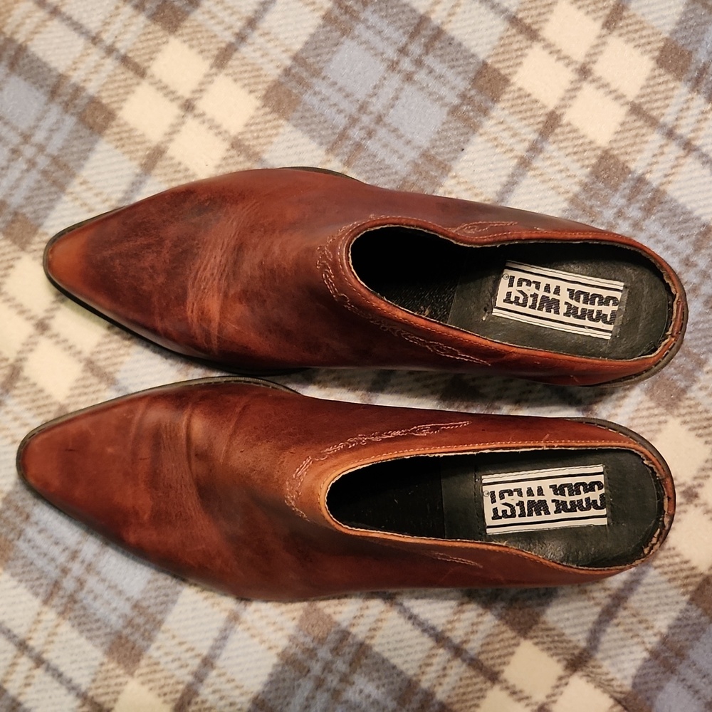 Code West Brown Leather Western Heeled Mules Size… - image 6